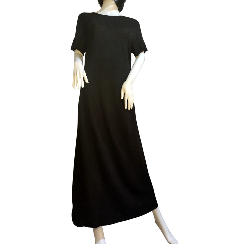 Dialogue Womens Short Sleeve Crew Neck Maxi Dress Black Size Small